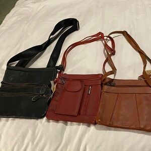 Genuine Leather Stylish Crossbody Bags - Black, Red, and Luggage Brown
